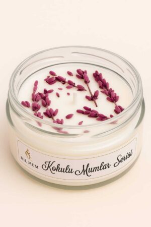 Pembe Lavanta Dekorlu Kokulu Mum 300 gr