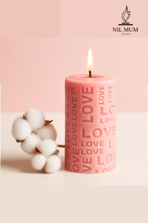 Love Oymalı Büyük Silindir Mum | 12 Cm |